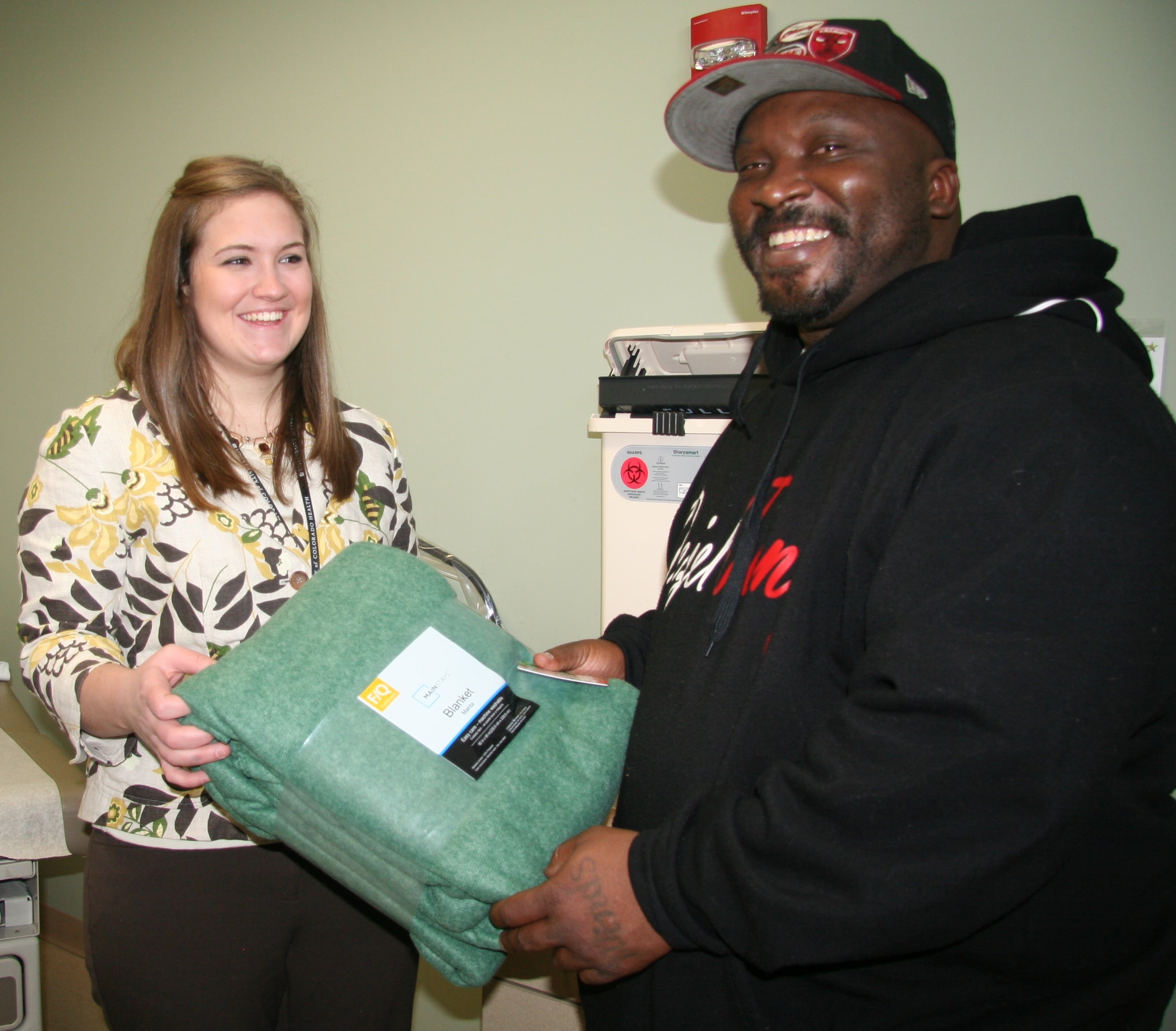 Tony Dotson receives blankets