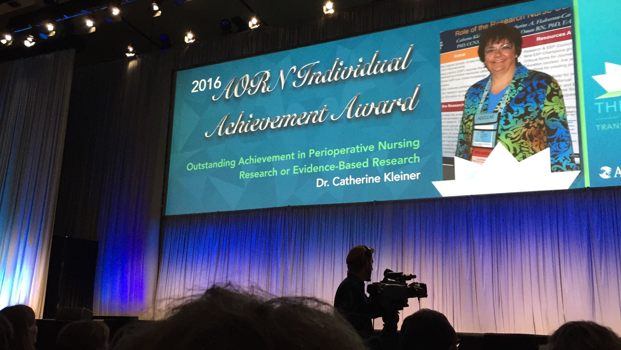 Kleiner’s name is displayed to the crowd at the AORN Expo.
