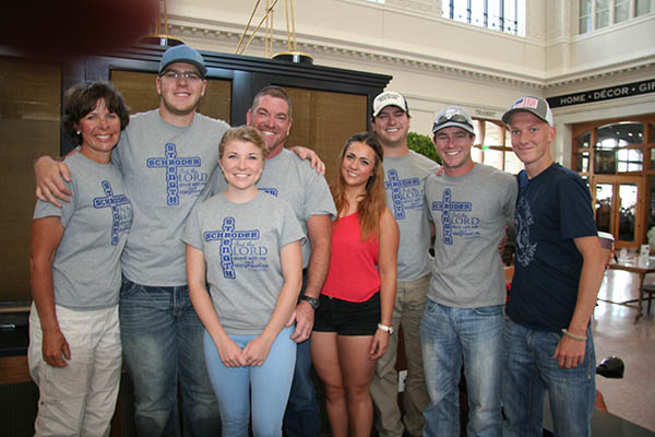 Jeb Schroder, a young man who has fought testicular cancer, received the support of many family and friends. Here he poses after the Rockies Game at Union Station. Left to right: Jeb’s mother Beki, Jeb, his dad Curtis, Kallysa McGeary, Brooke Worthington, brother Ryne Schroder, brother Derek Schroder and friend Rustin Robins.
