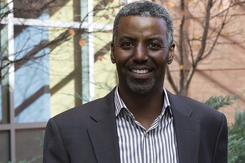 Keith Peterson poses outside of University of Colorado Hospital