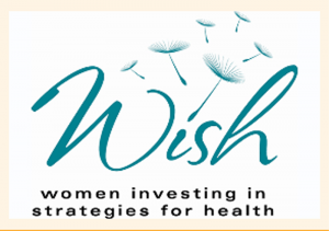 A sign says WISH: women investing in strategies for health