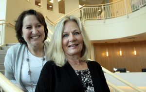 This is a photo of Deanna Scott and Kathy James, who are spearheading Knitted Knocker efforts in Colorado.