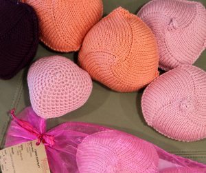 Knitted Knockers are shown in this photo.