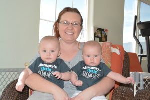 Heidi Clanton holds her twins, Gabriel and Lucas.