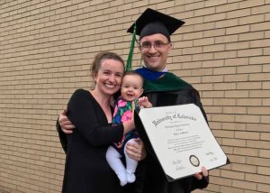 Amber, Elsie and Chris Cummings at Chris’s CU School of Medicine graduation in May. 