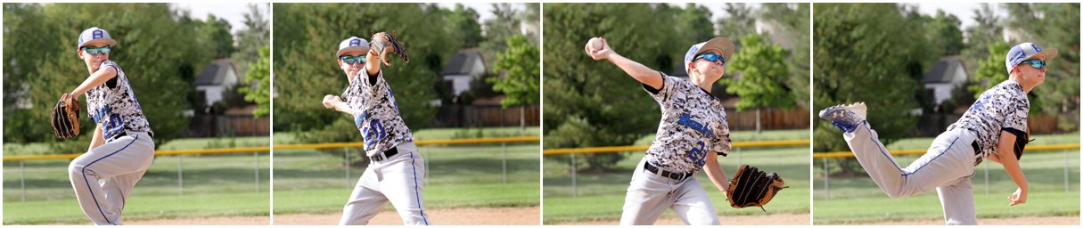 Brayden Tate playing baseball after a broken thumb.