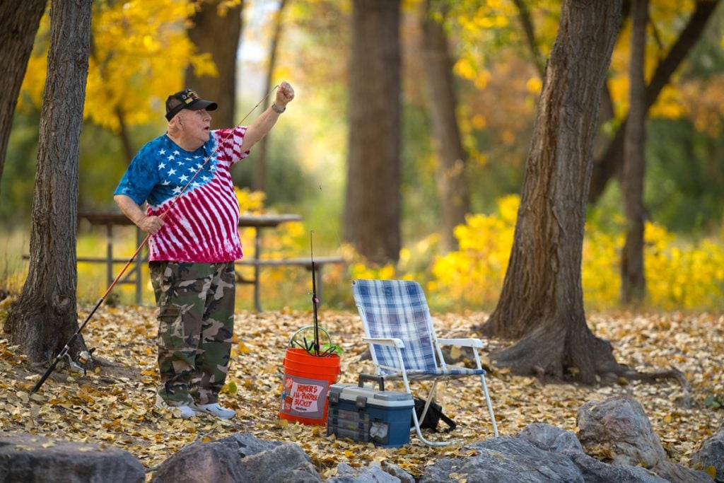 J.D. Hill fishes at a pond near his Colorado Springs home