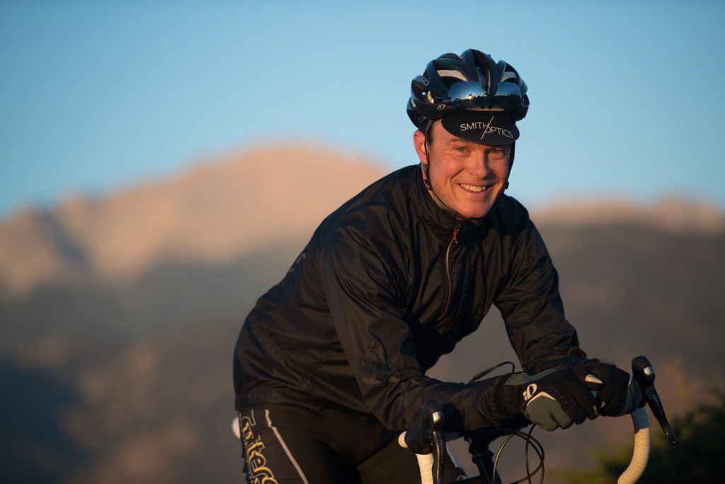 Zach Owen pauses during a bike ride