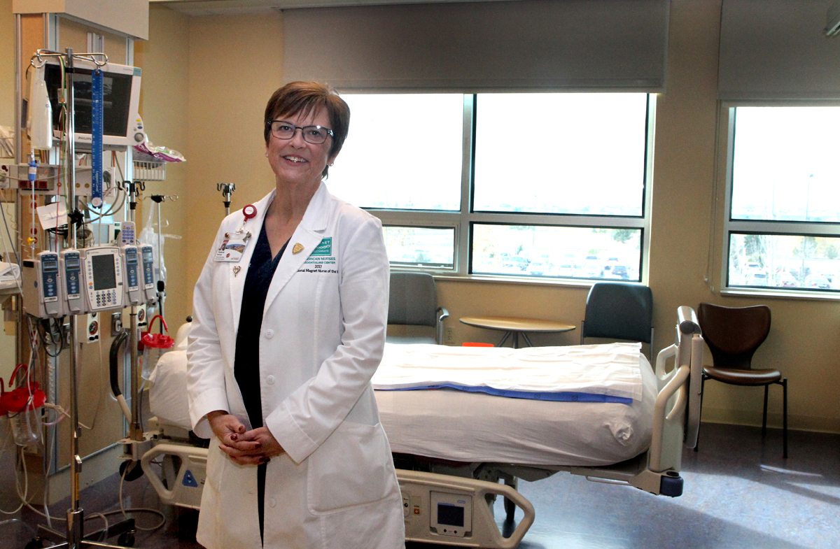 Melanie Roberts is shown in a hospital room. Roberts was awarded 2017 National Magnet Nurse of the Year in empirical outcomes by the American Nurses Credentialing Center for her work in cardiac arrest in heart surgery patients.