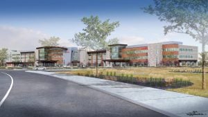 This is a rendering of the new UCHealth Greeley Campus, which includes a hospital and medical center.