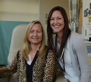 Patient Evelyn Schwandt sits with her physician assistant, Lindsey Lyle during an appointment at UCHealth University of Colorado Hospital