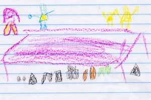 Fiona's drawing of her and her sister playing dolls.
