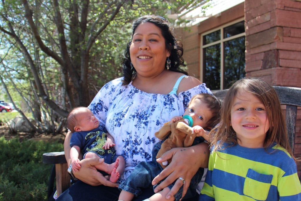Victoria Klohr is pictured with her sons Parker (7 weeks), Owen (16 months) and Wyatt (4).
