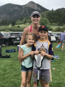 Erin with Rylan and Dylan at a lacrosse tournament at the Air Force Academy.