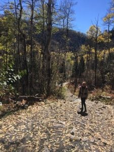 In this photo, Phyllis stands along Spring Creek trail in Steamboat Springs.