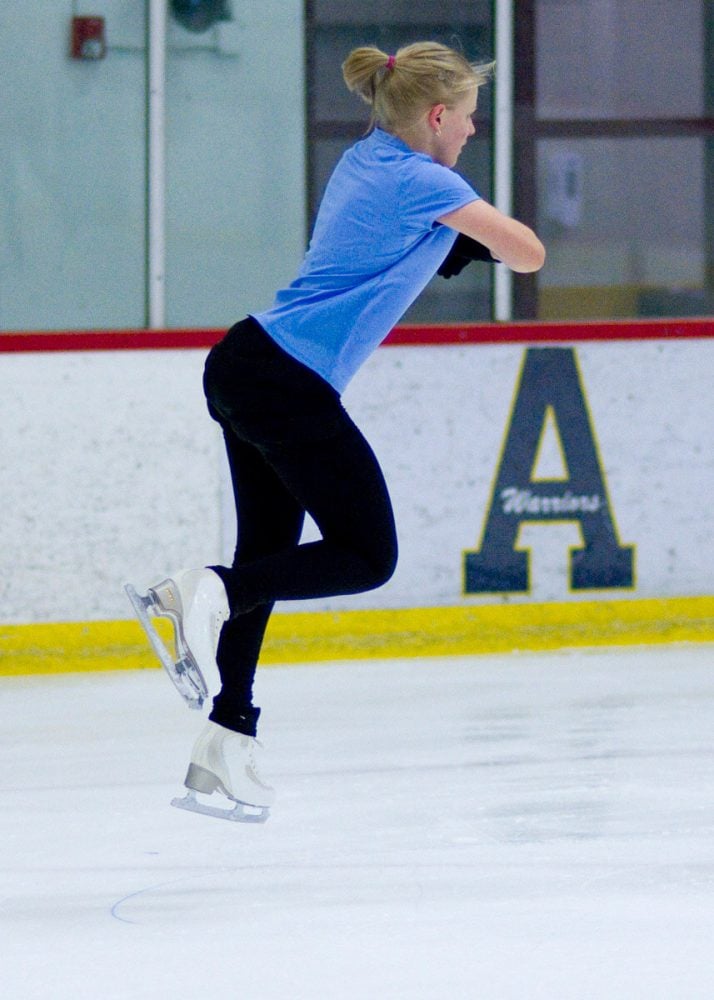 skater working on a jump after recovering from a talus fracture.