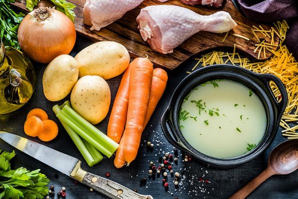 Chicken soup with veggies, one of five ways to make homemade chicken soup