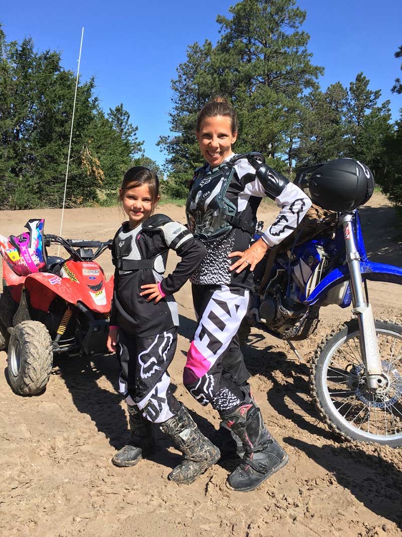 Carly and her daughter in motocycle gear. Carly got heart failure after her pregnancy with her daughter.