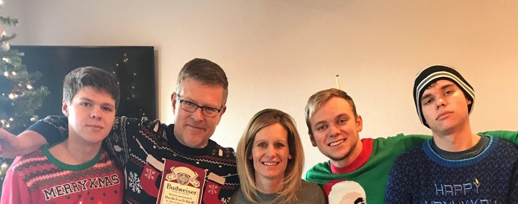 Becky Dittman with (from left) stepson Sam Kannady, husband Brian Kannady, and sons Tyler Dittman and Chase Dittman. Becky is enrolled in a rheumatoid arthritis clinical trial.