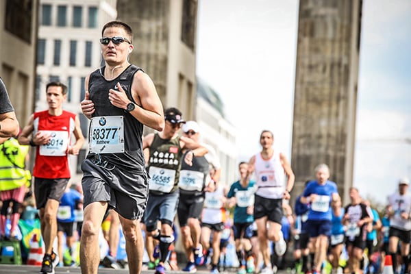 running with a heart defect. Matt Johnston at one of his favorite races, the Berline Marathon