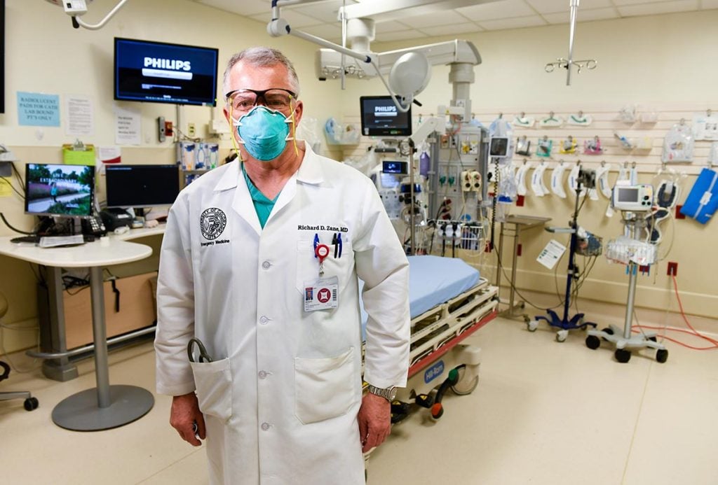 The Colorado COVID-19 spike this fall is setting records. Dr. Richard Zane poses in the Emergency Room at UCHealth University of Colorado Hospital.