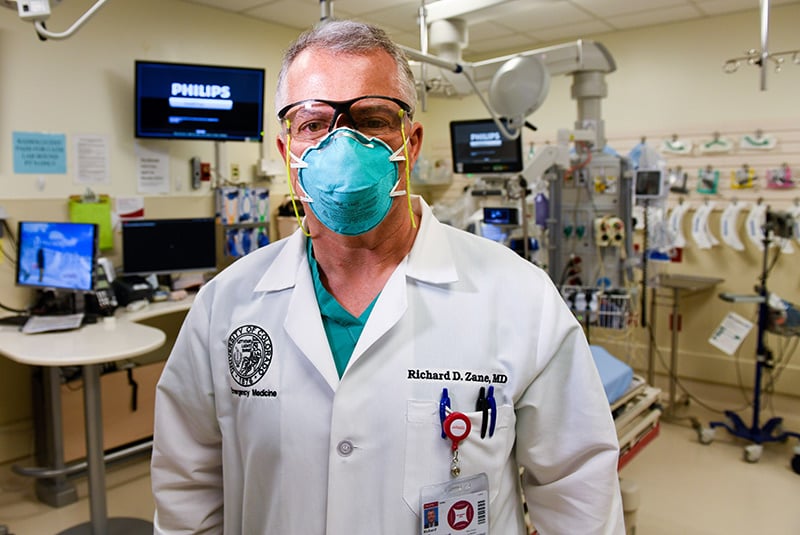 Dr. Richard Zane is confident that vaccines for COVID-19 are safe. Here he poses in an Emergency Department which he transformed.