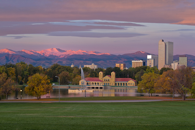Among the great parks in Denver's backyard is City Park. Here we see the iconic view of Ferill Lake with the City Park Boathouse and downtown and the mountains to the west. Photo: Getty Images.