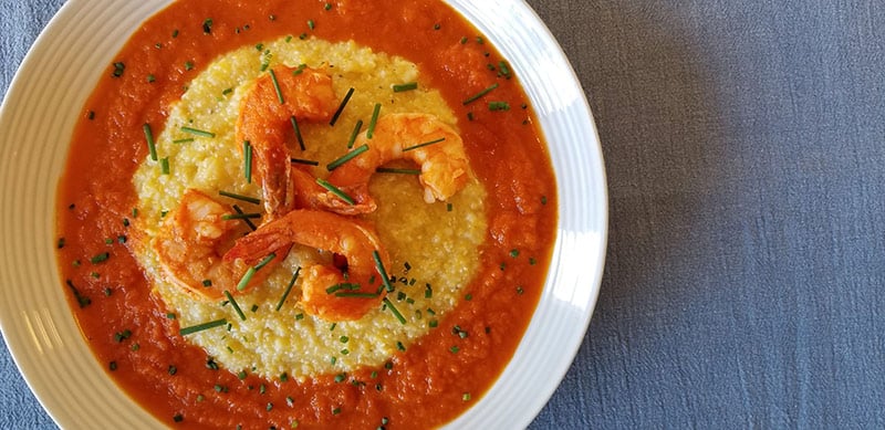 A serving of shrimp and grits.