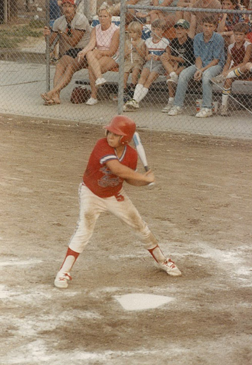 Brian Rodgers playing baseball as a child, after which they'd always go out to eat barbecue. He created his own plant-based BBQ when he changed to plant-based eating.
