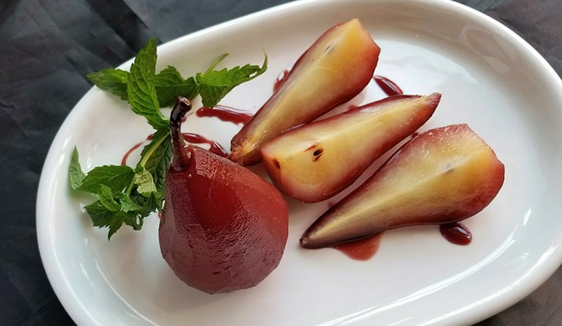 Poached pears with a spice blend.