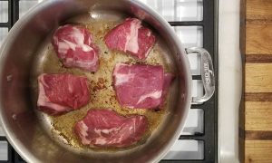 Leave plenty of room in between pieces of meat so that they brown rather than steam.