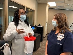Lucy Montoya, a manager at UCHealth Memorial Hospital's inpatient rehabilitation unit, speaks to Dana Ikener.