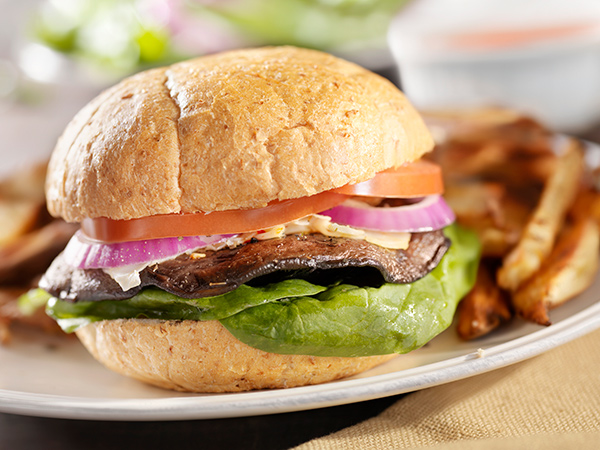 A portobello burger cooked using Bill St. Johns tips for cooking at home. 
