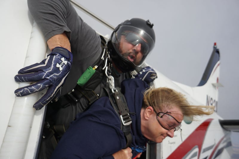 Christine Gilmore skydives in October 2021 while living with ALS.