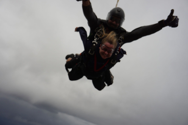Christine Gilmore skydiving in October 2021 while living with ALS.