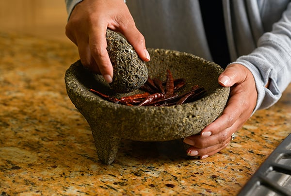 One of Dr. Abbey Lara's most precious possessions is her grandmother's molcajete. Photo by Cyrus McCrimmon for UCHealth.