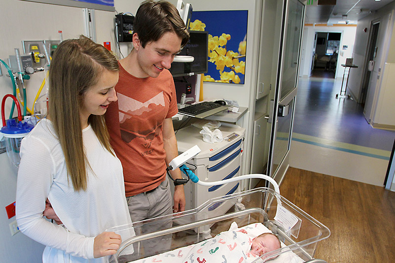 Erin and David Decker with their son, Mason, at UCHealth Poudre Valley Hospital NICU.
